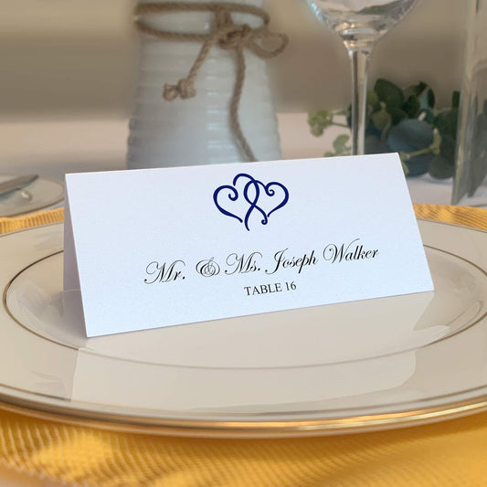Linked Hearts Place Cards, Navy (Choose Color), Set of 150, Pre-cut and Scored - Wedding, Party, Dinner, and Special Events - Made in the USA