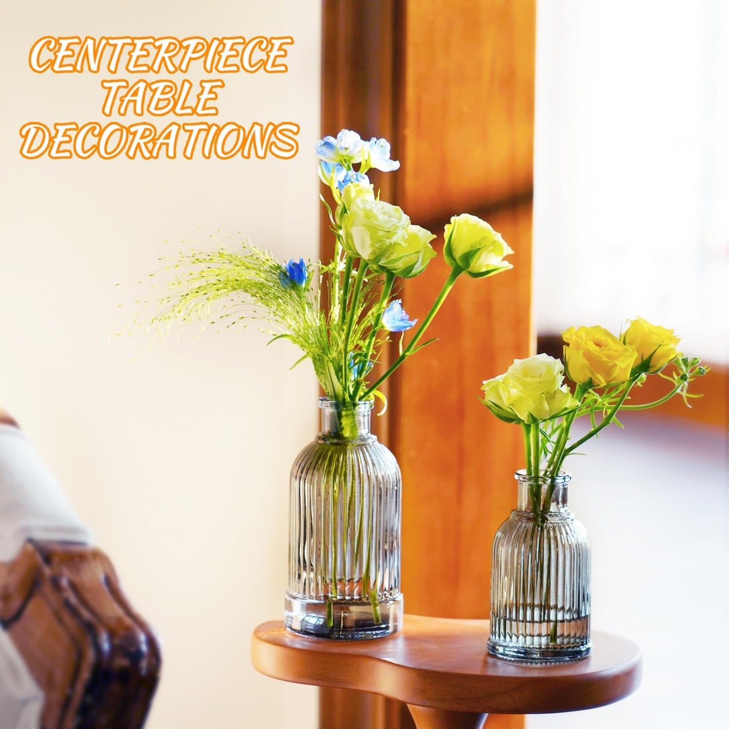 Bud Vases Set of 12, Black Vase Small Glass Vases for Flowers Modern Ribbed Amber Glass Bud Vase for Decor Flower Vase in Bulk Vintage Decor Boho Wedding Centerpieces Rustic Home Table Decoration