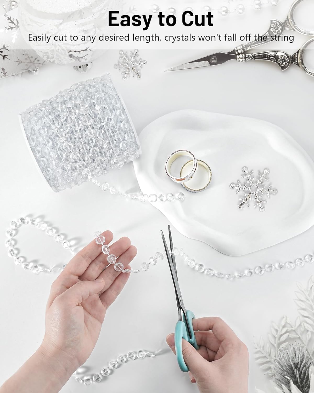 99FT Acrylic Crystal Garland, Iridescent Shimmer Diamond-Shaped Crystal Bead Strands, DIY Crystal Beads String Roll for Wedding Decorations Party Decorations Beaded Curtain Crafting Projects