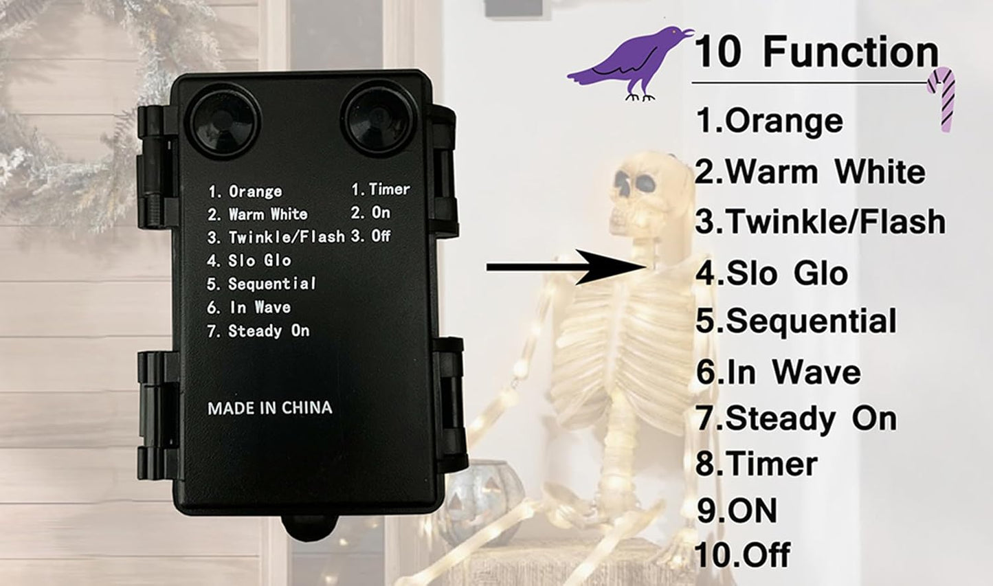 LITBLOOM Black Tree Branches with Lights 32IN Battery Operated with Timer, Lighted Halloween Maple Branches with 120 Orange and Warm White LED Lights for Fireplace Table Halloween Decoration