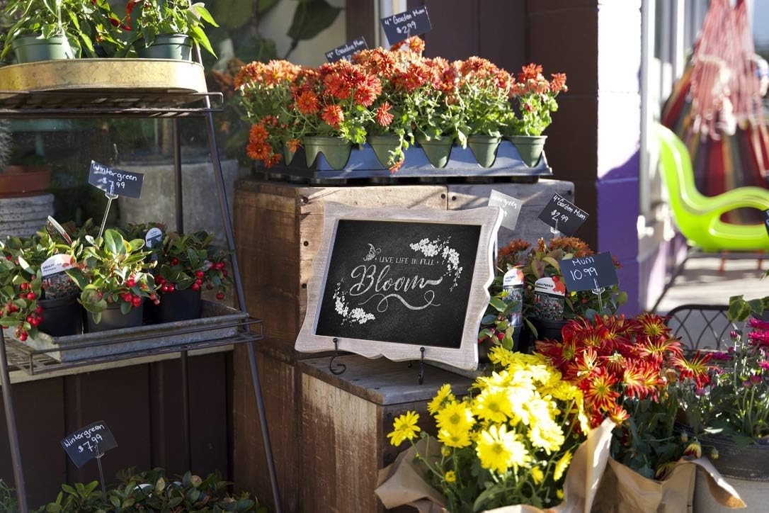 Tabletop Chalkboard Sign with Easel (11x13) + 8 Brilliant Liquid Chalk Markers | Rustic Brown, Melamine, Hand Crafted Sweetheart Frame - Multipurpose Small Chalkboard Sign