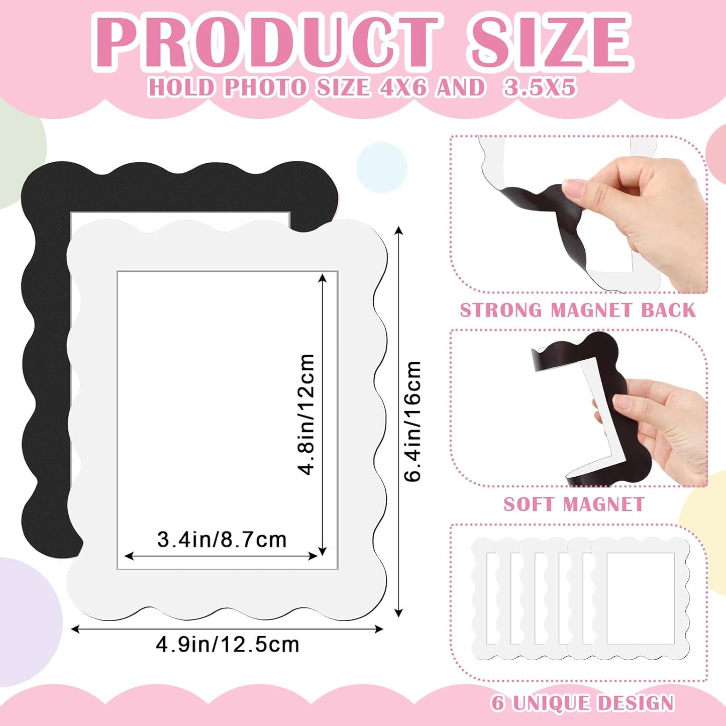 Kingdder 12 Pcs Scalloped Magnetic Picture Frame for Refrigerator 4 x 6 White Reusable Picture Frame Magnets Decorative Photo Holders for Fridge Home School Office Kitchen Locker Decor