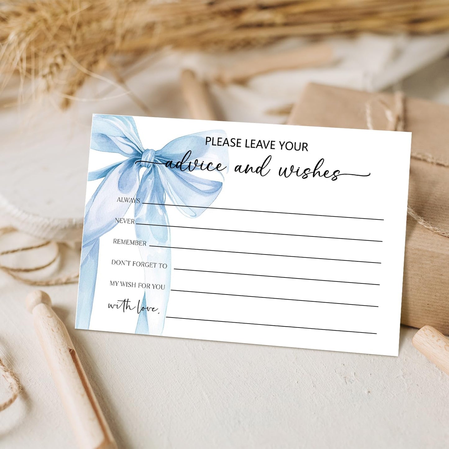 Blue Bow Advice and Wishes Card, Advice Cards for The Bride and Groom, Bridal Shower,Wedding or Baby Shower, Birthday, Graduation, Retirement, Guestbook - 25 Cards -13