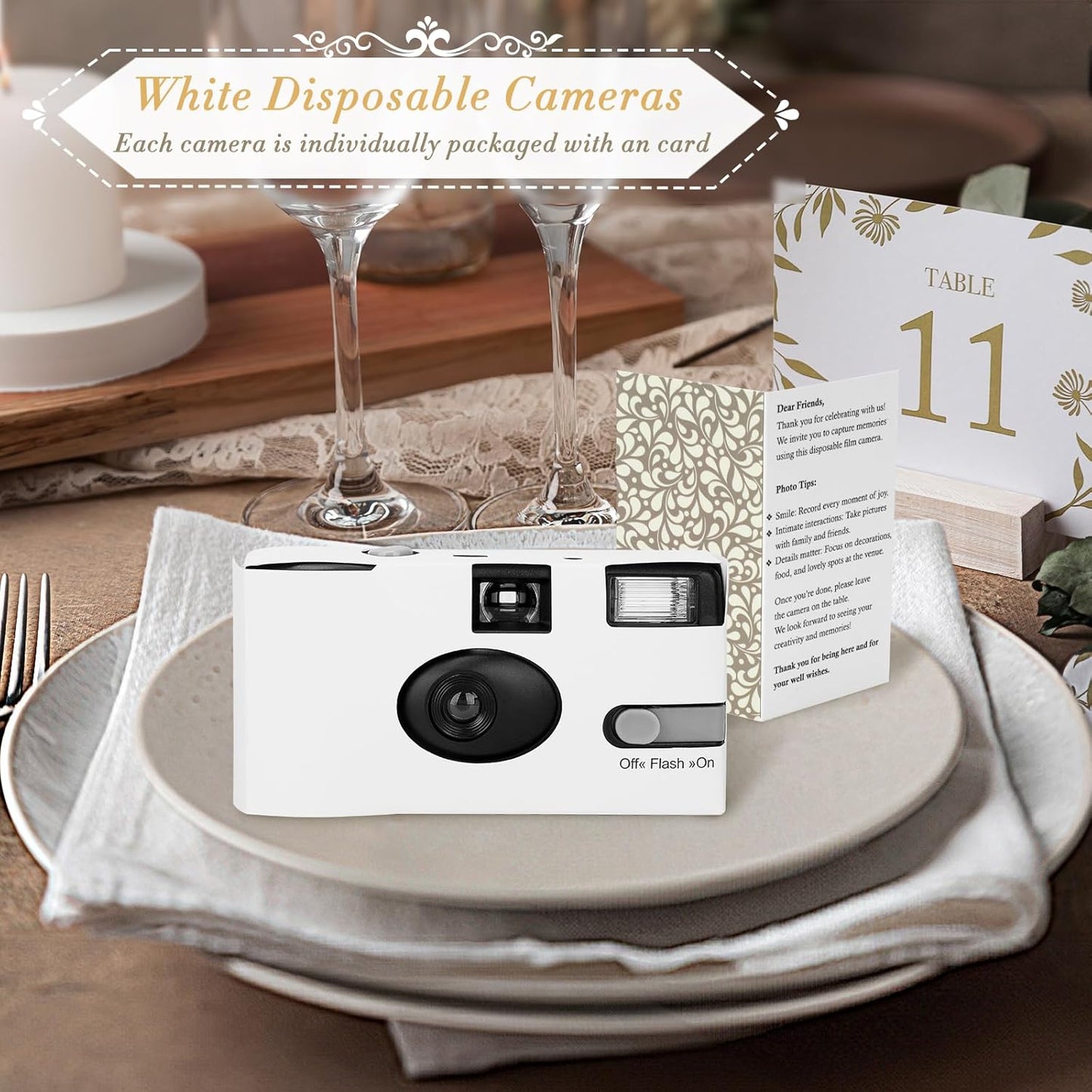 12 Pack Disposable Cameras for Wedding Bulk, 35mm White Single-Use Film Cameras with Flash, One Time Cameras for Birthday Party Baby Shower Gathering Wedding Travel, lSO 400 Film,17 Exposures