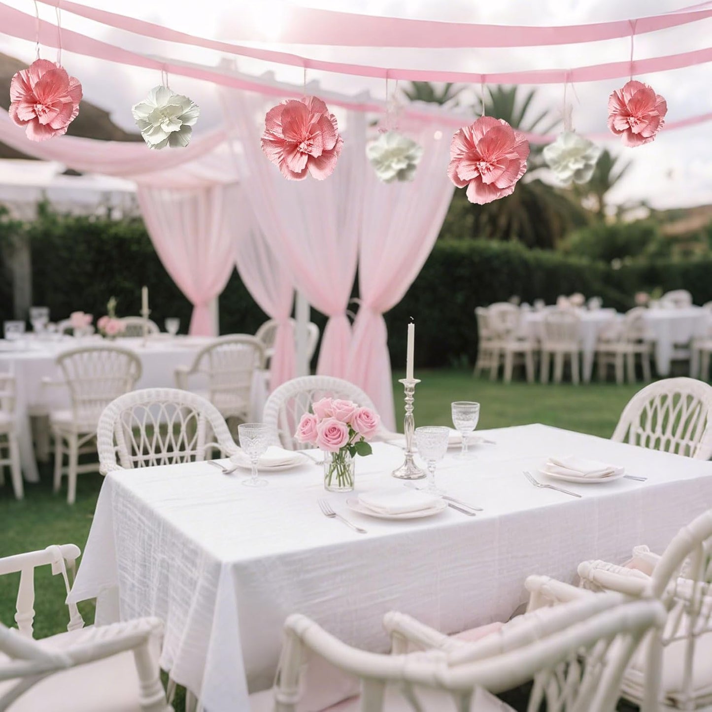 BRT Bearingshui Crepe Paper Flowers Decoration for Wall Total 9 Pcs, Artificial Flowers Backdrop for Wedding Decor Baby Bridal Shower Birthday Party, Pink and White 3D Wall Flowers Decor