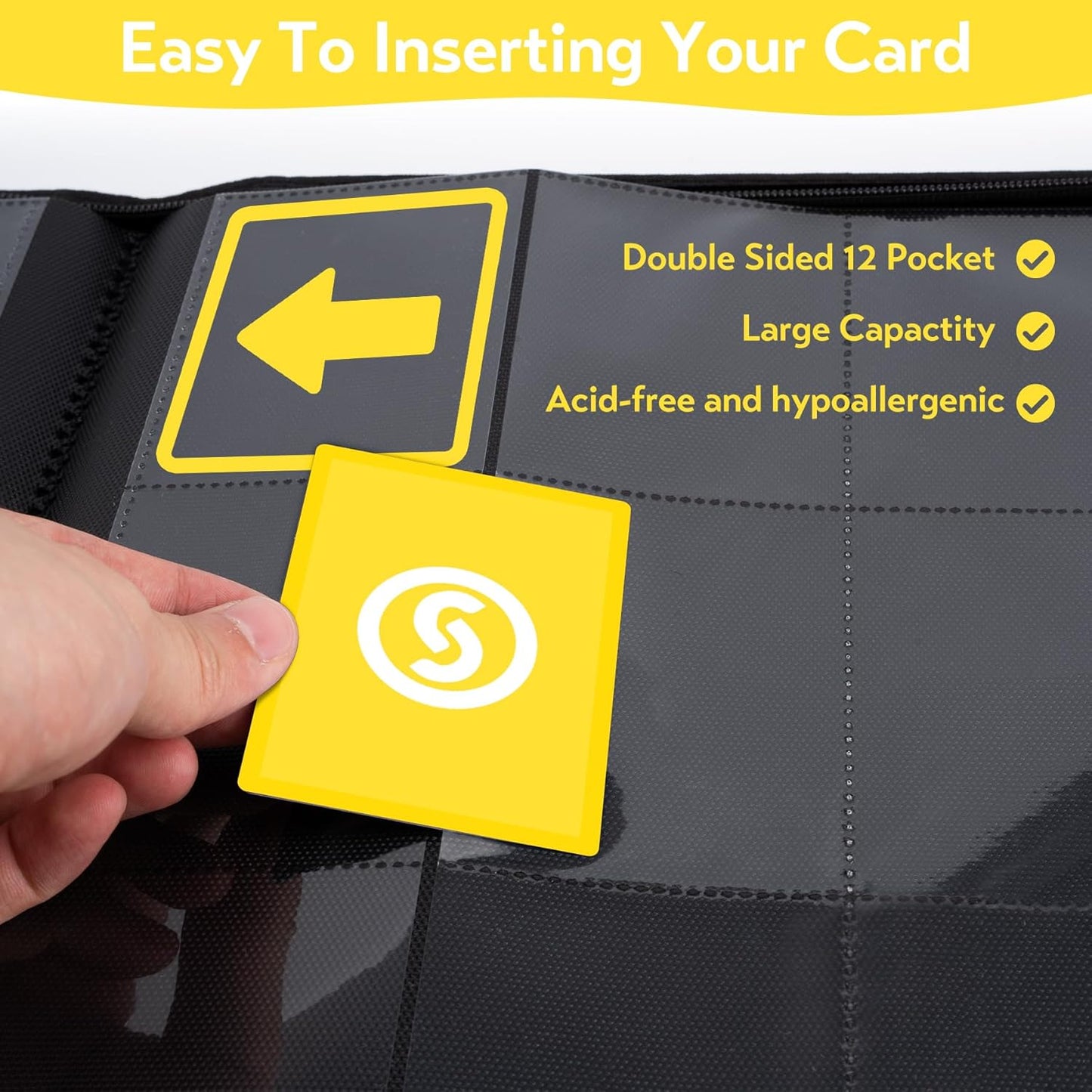 SMYV 12 Pocket Trading Card Binder, Premium PU Cover Card Binder for 720 Cards, Ringless Side Loading Card Collection Album Folders for MTG, TCG, Game Cards & Sports Cards (Yellow)