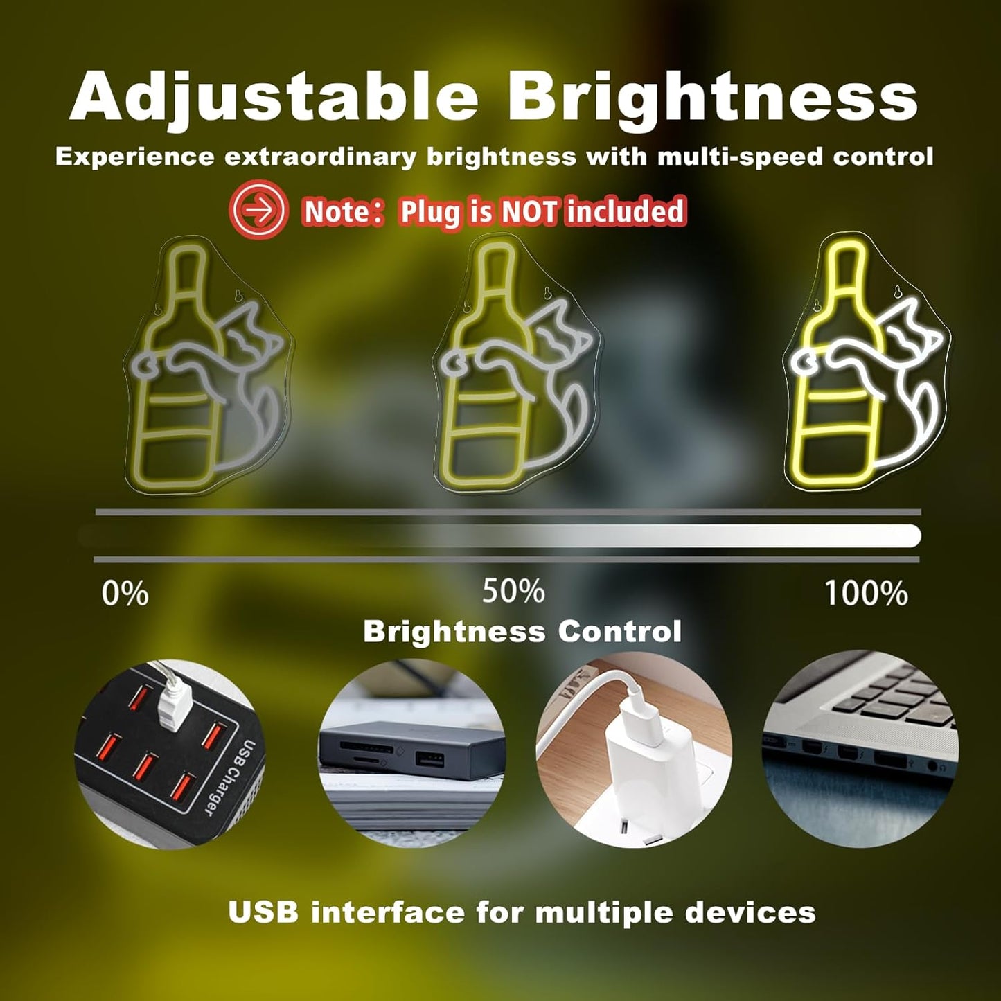 Cat Neon Sign LED Light Up Wall Decor for Bedroom, Home Bar, Man Cave, and Party Dimmable White Yellow Sign Unique Cat Gift, USB Powered, 12.9" * 9.4