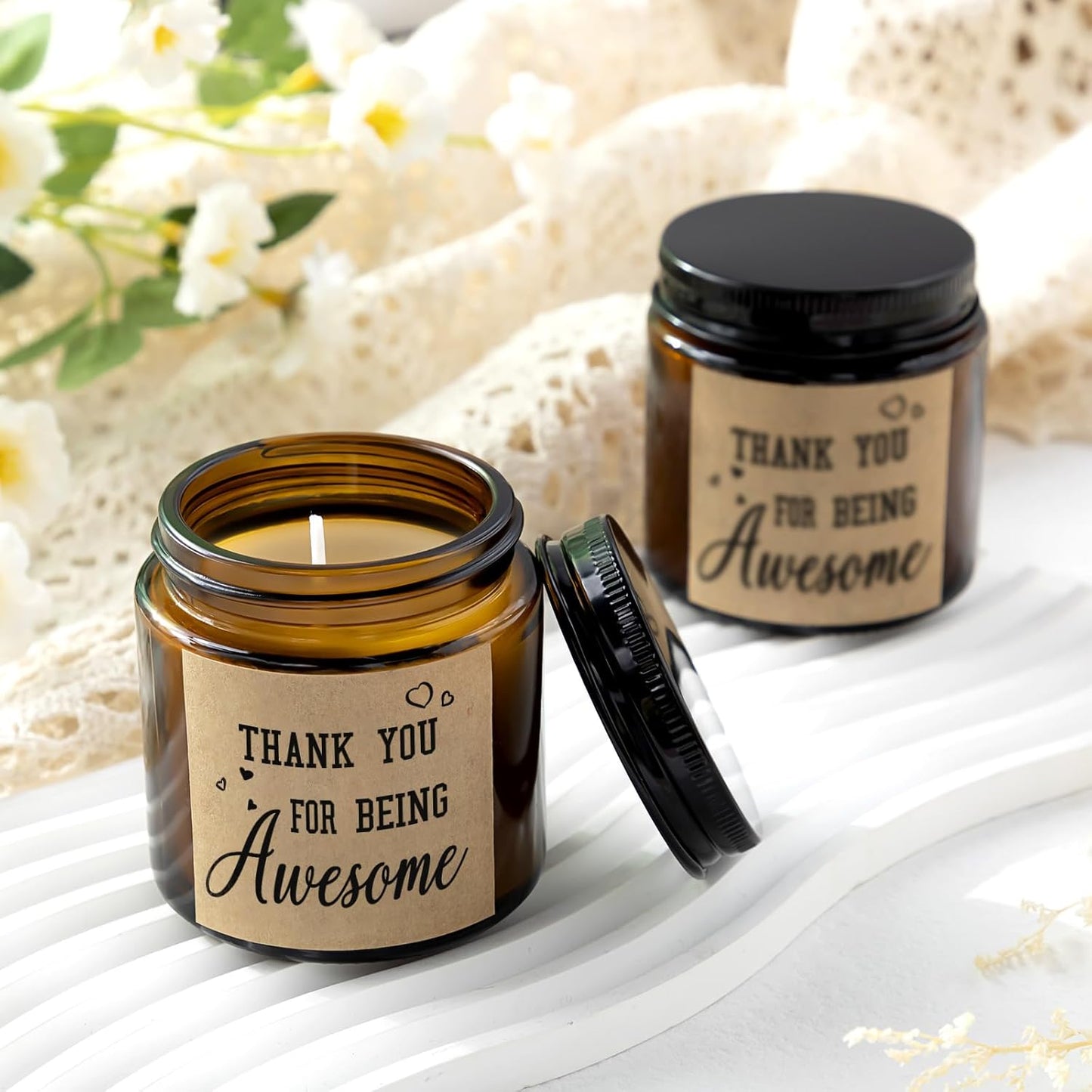 MTLEE 20 Pcs Thank You Gifts Candles 3.5 oz Employee Appreciation Inspirational Scented Soy Wax Candle Thank You Gift Christmas Gifts for Coworker Women Volunteer Teacher(Grateful,Brown)