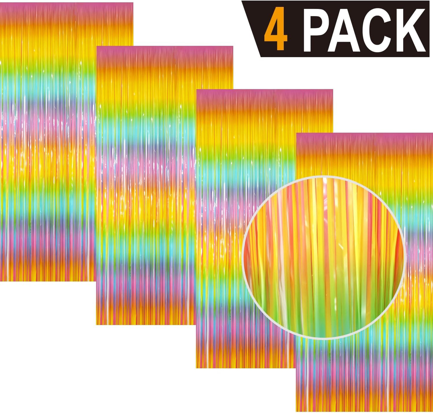 GOER 3.2 ft x 8.2 ft Metallic Tinsel Foil Fringe Curtains Party Photo Backdrop Party Streamers for Birthday,Graduation,New Year Eve Decorations Wedding Decor(4 Packs,Candy Macaroon Multicolor)