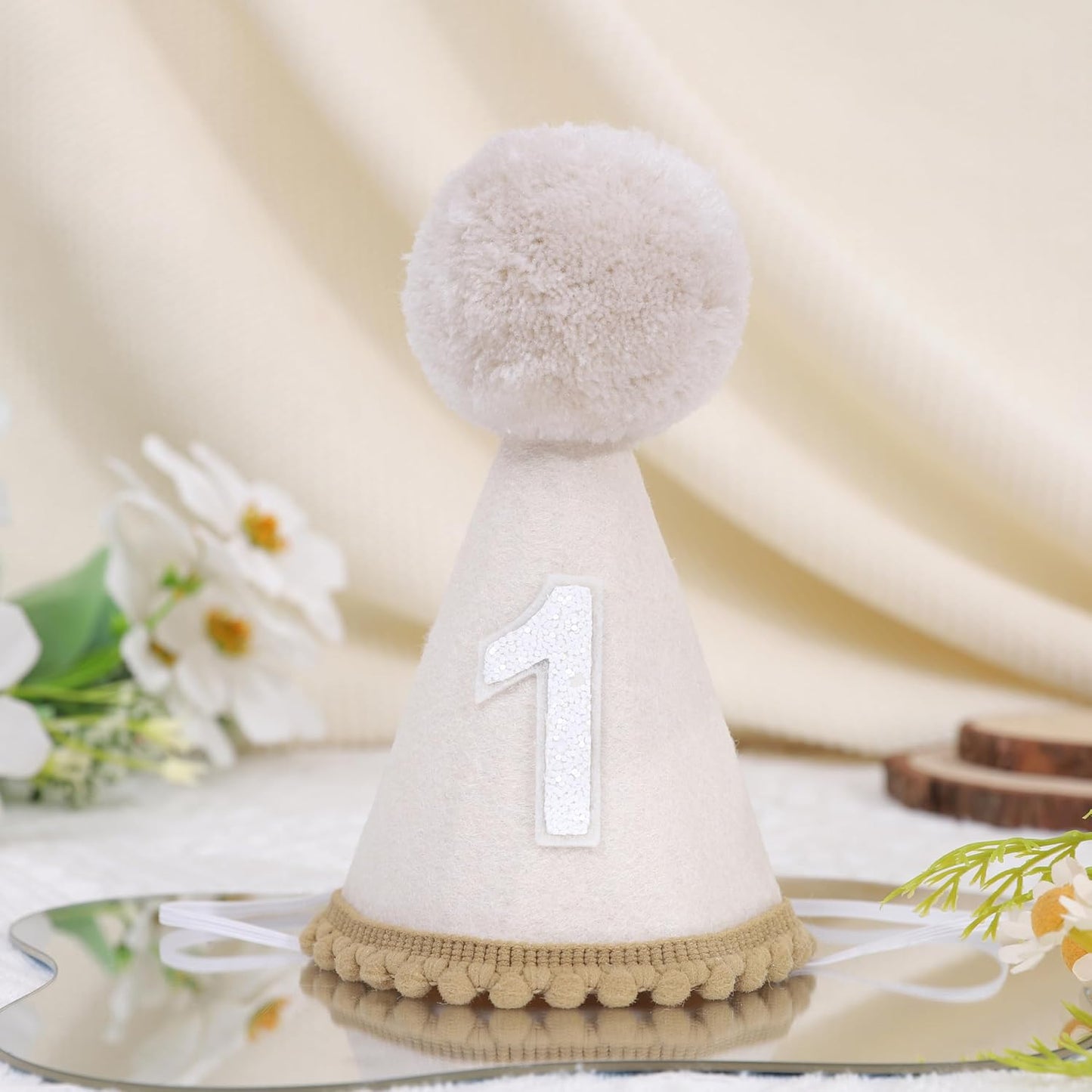 MAMUXI Natural Boho Birthday Hat - 1st Birthday Hat,Natural Boho First/1st Birthday Decorations,Cake Smash Photo Prop