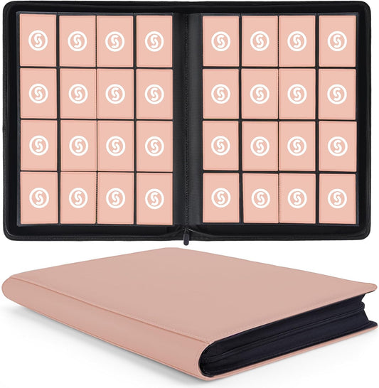 1000+ Pockets Trading Card Binder, Premium 16 Pocket Card Binder, Ringless Side Loading Collection Album Holder Folders for MTG, TCG, Game Cards & Sports Cards (Pink)
