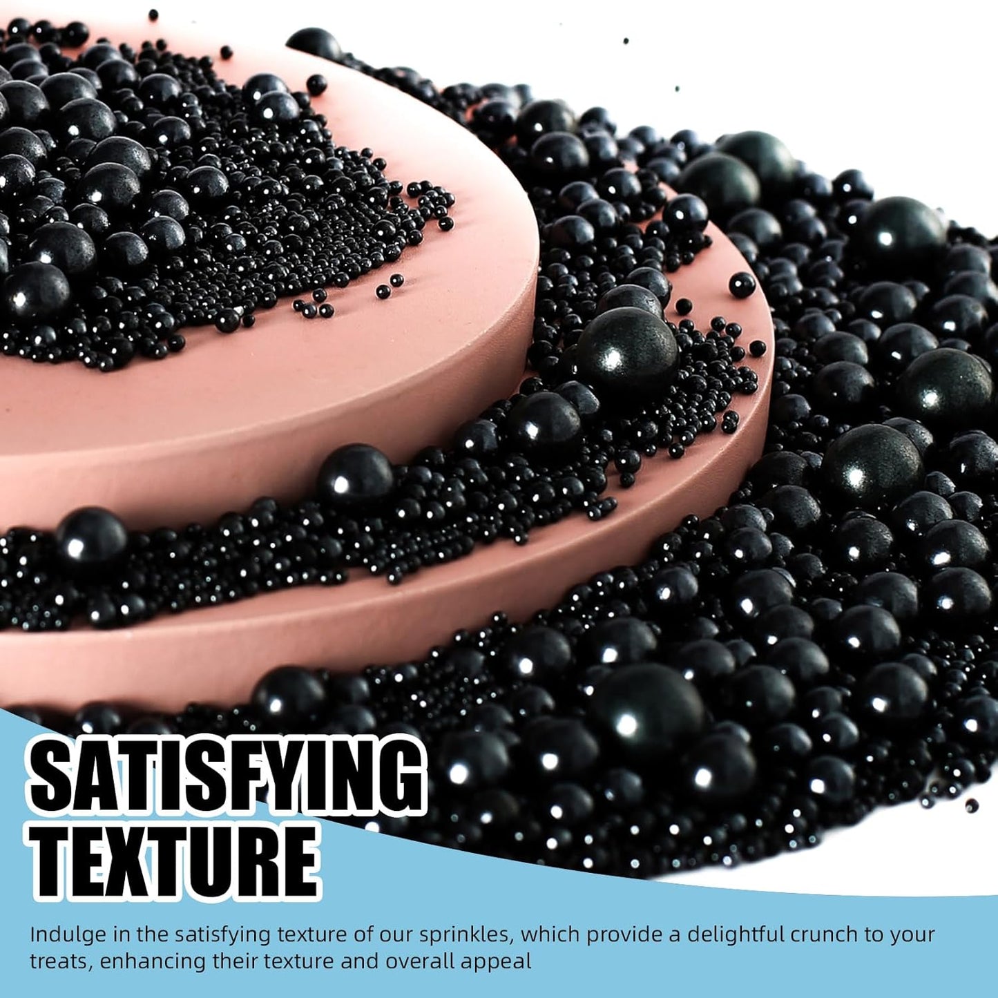 Kasvan Black Pearl Sprinkles, 6 Sizes Mix for Cake Decorating, 230g/8.1oz, Baking Cake Decorations, Ice Cream Toppings and Cookie Decorating, Wedding Party Chirstmas Supplies (Black)