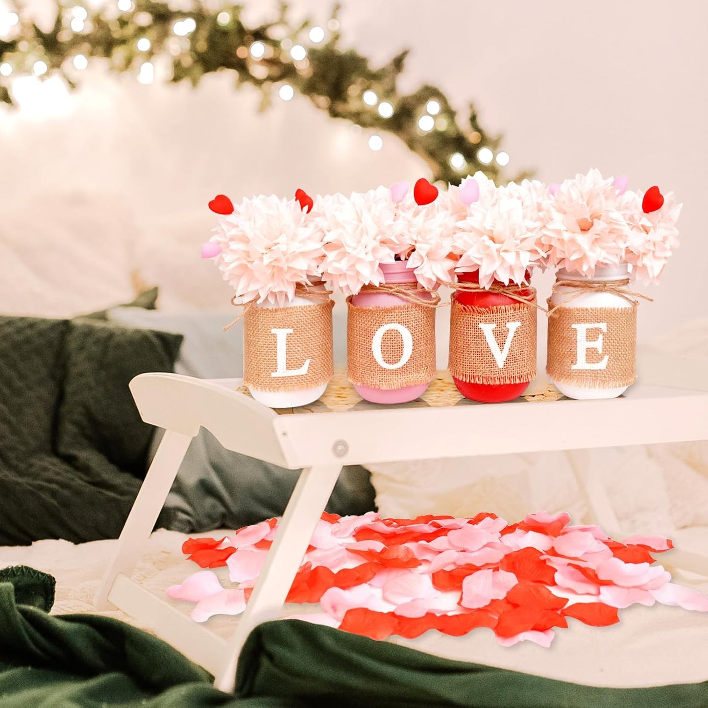 Wedding Mason Jar Centerpiece Table Decorations - Fireplace Mantle Decor with Artificial Flowers for Dining Table Coffee Table Farmhouse Home Decor