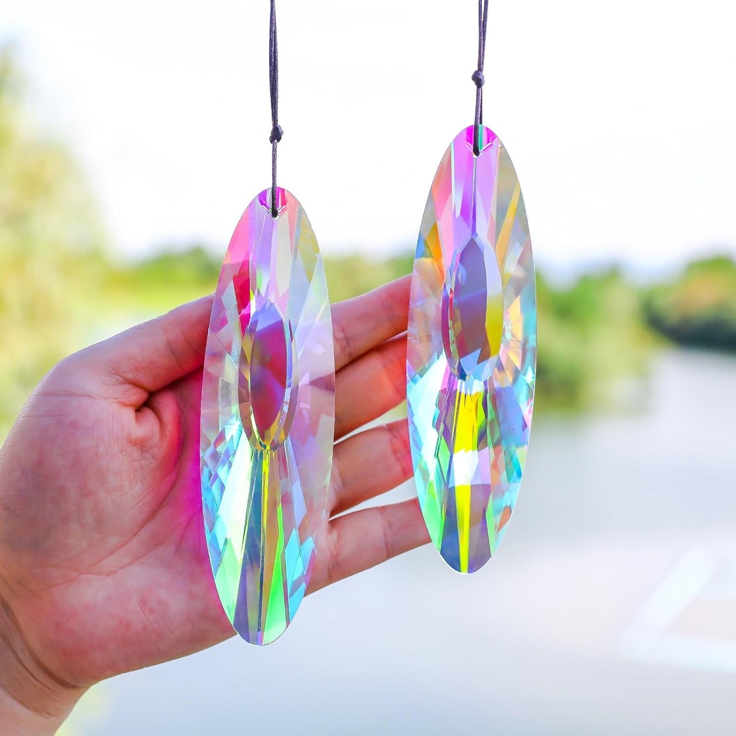 3Pcs 5-inch Crystal Sun Catcher Prisms for Windows Garden Patio,AB Colored Hanging Suncatchers with Glass Prism Rainbow Maker Ideal