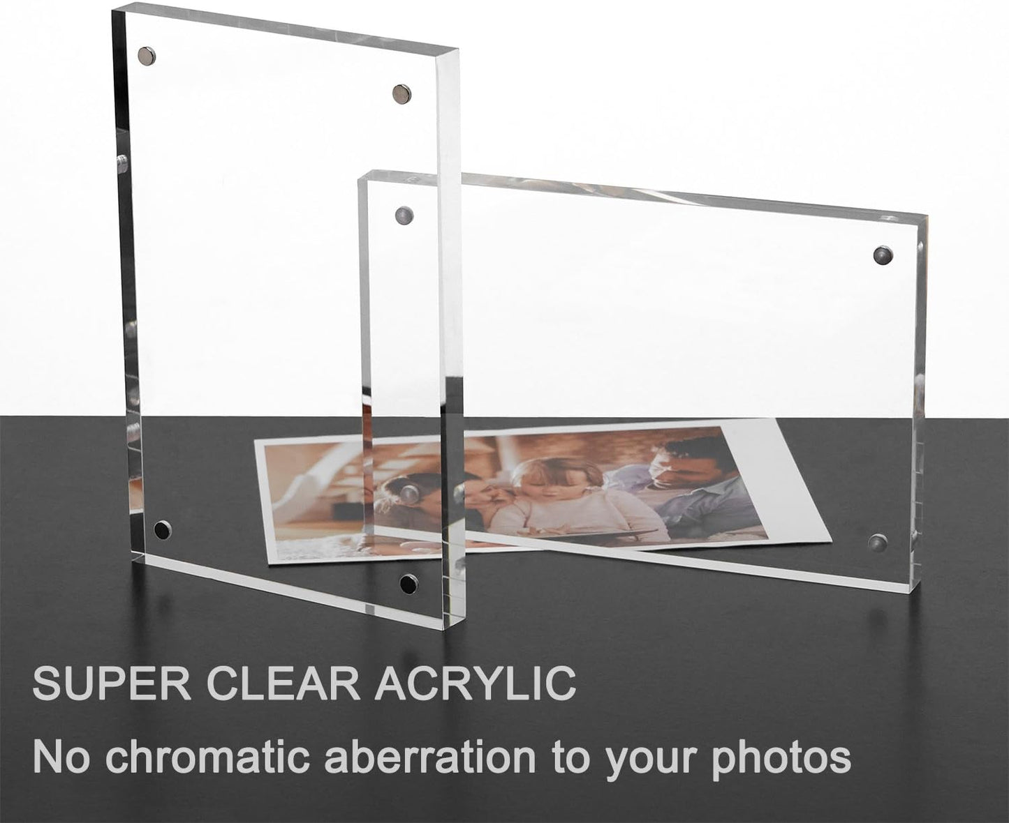 Meetu Acrylic Picture Frame 4x6,Clear Freestanding Double Sided 20mm Thickness Frameless Magnetic Photo Frames Desktop Display with Gift Box Package(1 Pack)