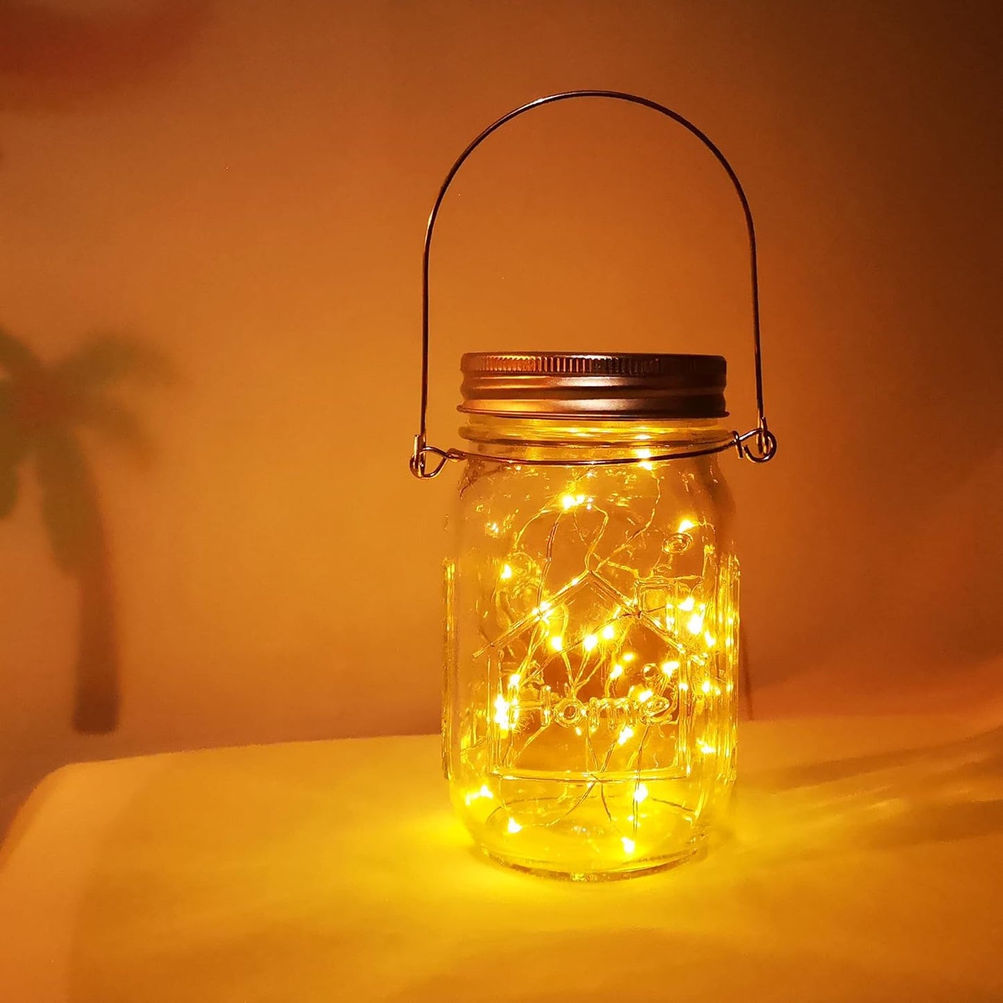 Solar Mason Jar Lights,4 Pack 30 Led Starry Fairy String Hanging Jar Lights,Solar Lanterns for Outdoor Patio Party Garden Wedding Halloween Christmas Projector Decor Light(Mason Jars/Handles Included)