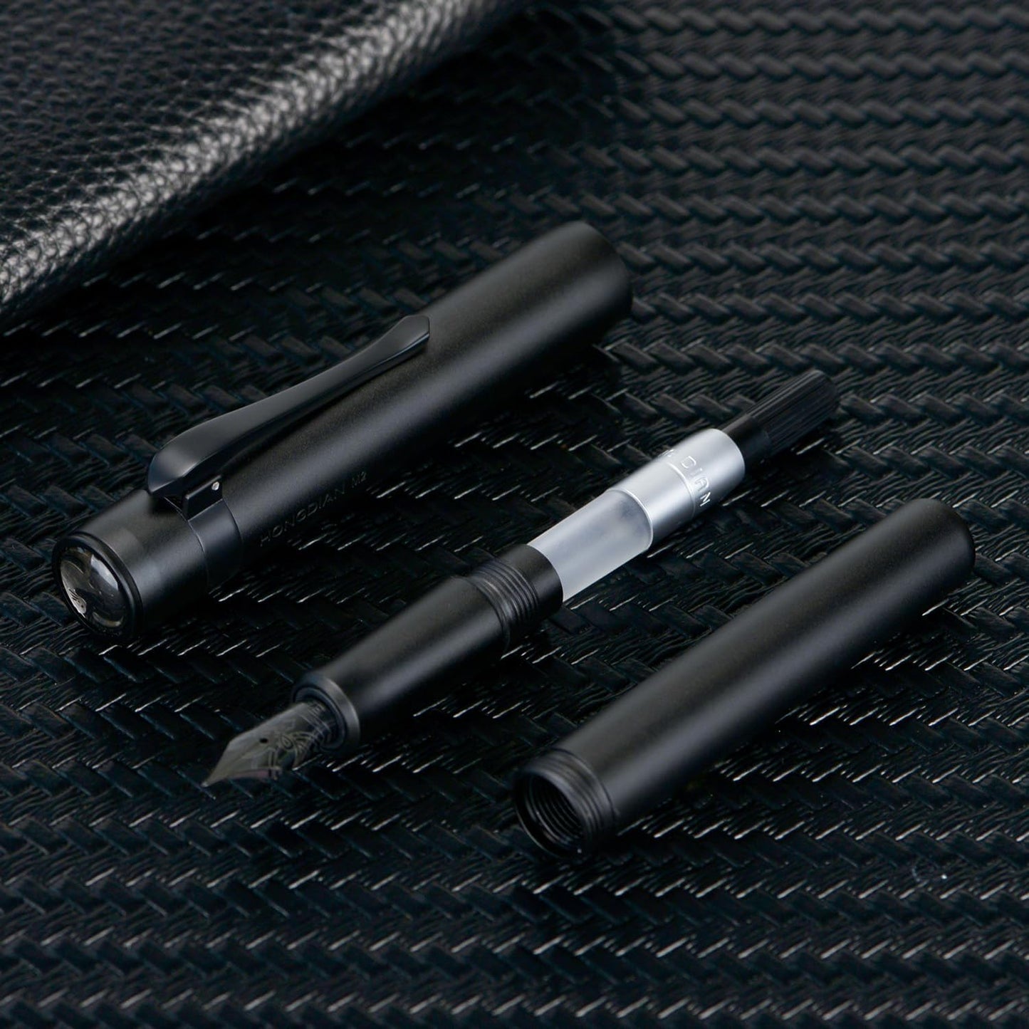 Hongdian M2 Mini Fountain Pen with Extra Fine Soft Nib, Sleek Shape Aluminium Short Pocket Travel Pen (Matte Black)