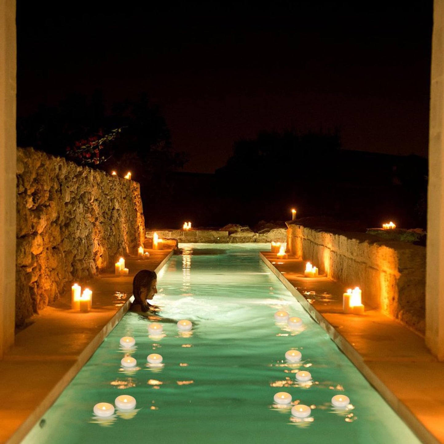 24Pack Waterproof Flameless Floating Tealights, 120+Hour Warm White Battery Flickering LED Tea Lights Candles - Wedding, Party, Centerpiece, Pool & SPA.