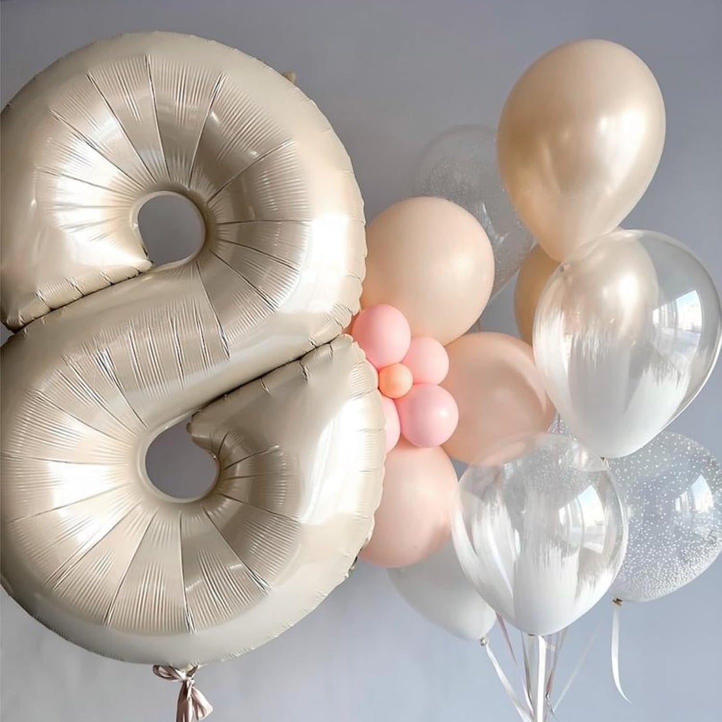 40 Inch Balloon Number 8 Beige, Large Foil Cream Number 8 Balloons Set 0-9 for Men Women, Self Inflating Digital 8 Helium Balloons for Boys Girls Birthday Anniversary Baby Shower Party Decorations