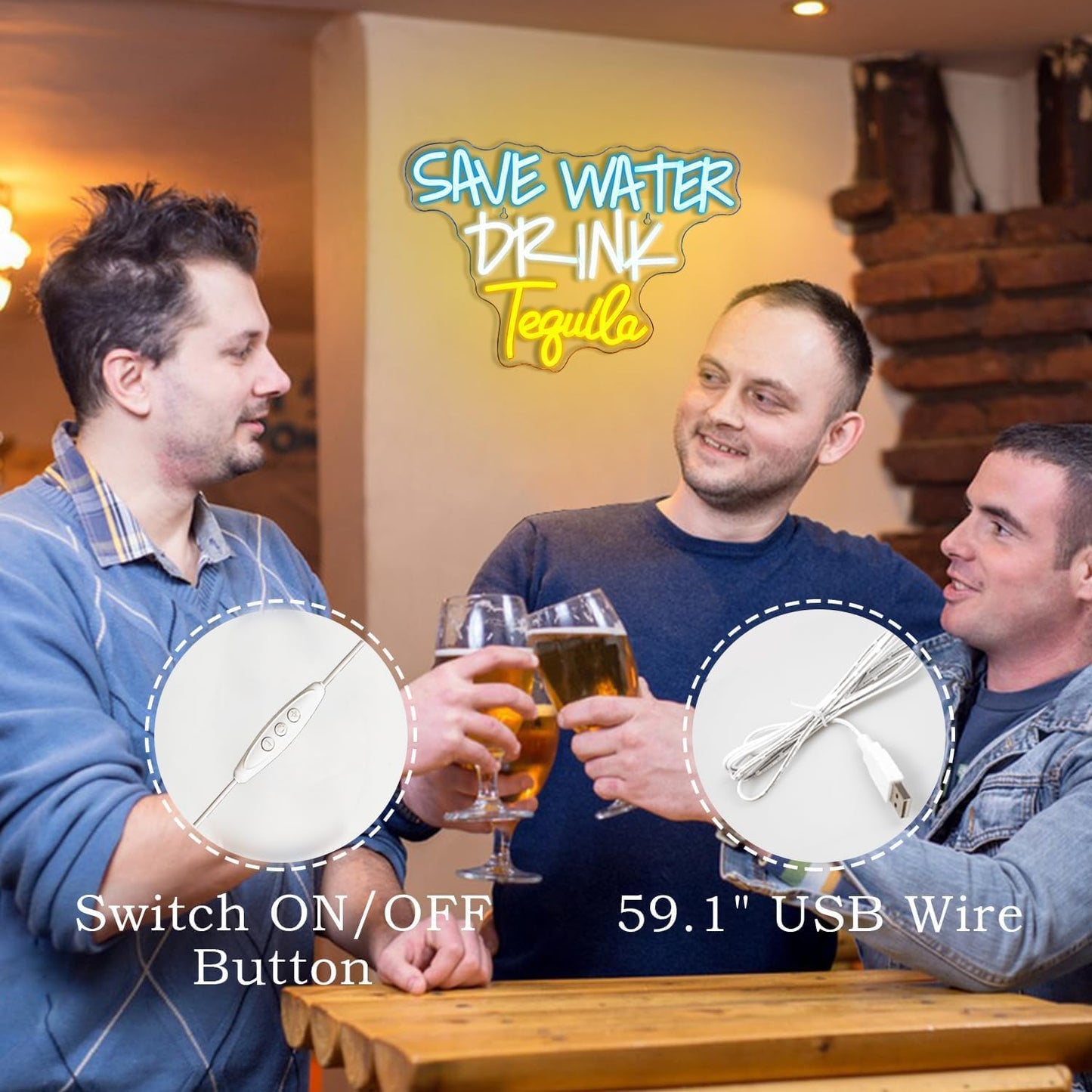 Save Water Drink Tequila Neon Sign Led Neon Lights for Wall Decor Usb Light Up Signs for Home Beer Bar Bedroom Restaurant Man Cave Cafe Bistro Club Party Decorations Gift