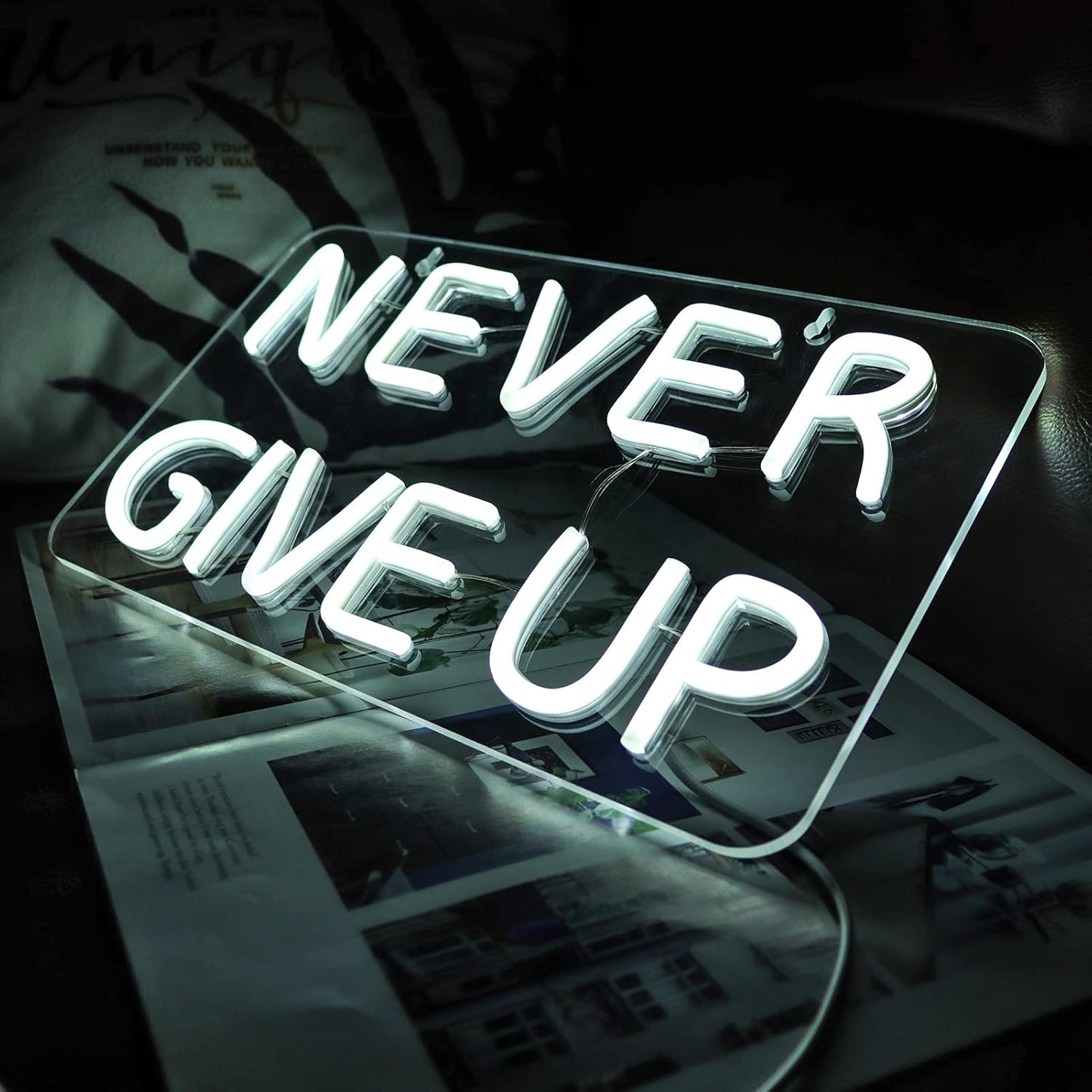 Never Give Up Neon Sign for Wall Decor,Inspire Slogan for Study Room Decoration,Wall Art Lighting As Gifts for Kids or Friends.