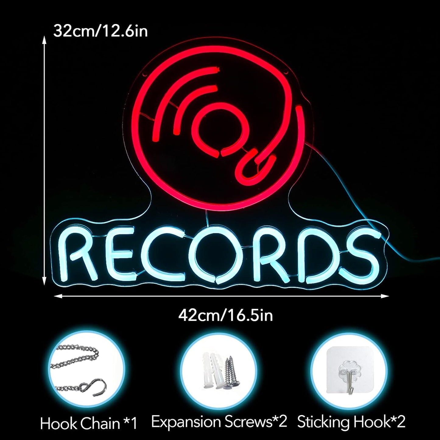 Vinyl Records Neon Sign, Neon Lights For Wall Decor, Funky Music Led Wall Decor, Aesthetic Grunge Neon Sign Room Decor -Energize Your Space With Magical Ambiance（16.5 X 12.6 inch）