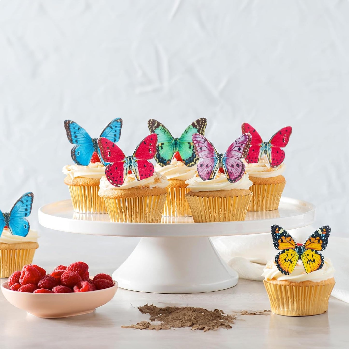 Ephlyn 48Pcs Edible Butterfly Cupcake Toppers 3D Mixed Color Cake Picks 3D Butterfly Cake Decorations for Baby Shower Boys Girls Birthday Party Decoration Supplies Colorful