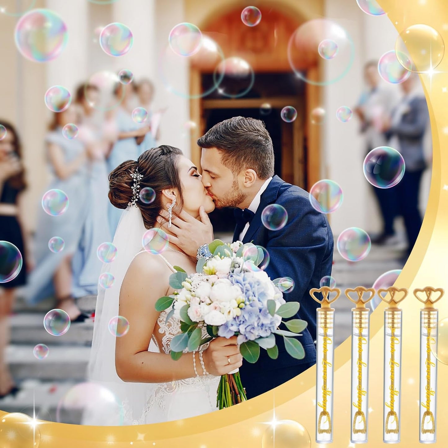 150 Pcs Bubble Wands Bulk for Wedding Party Mini Heart Wand with Bubble Solution for Wedding Bridal Showers Valentine Anniversary Graduation Birthday Supplies (Gold,Our Love Story)