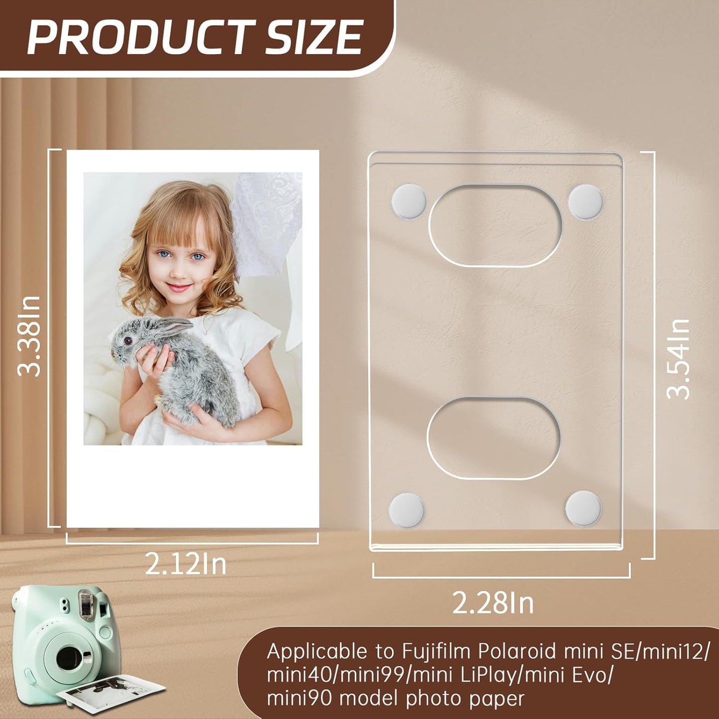 10Pack Magnetic Mini 2x3 Acrylic Picture Frames, Refrigerator Photo Frame Horizontal Vertical Compatible with Fujifilm Instax Polaroid Mini Film for Home Fridge Locker