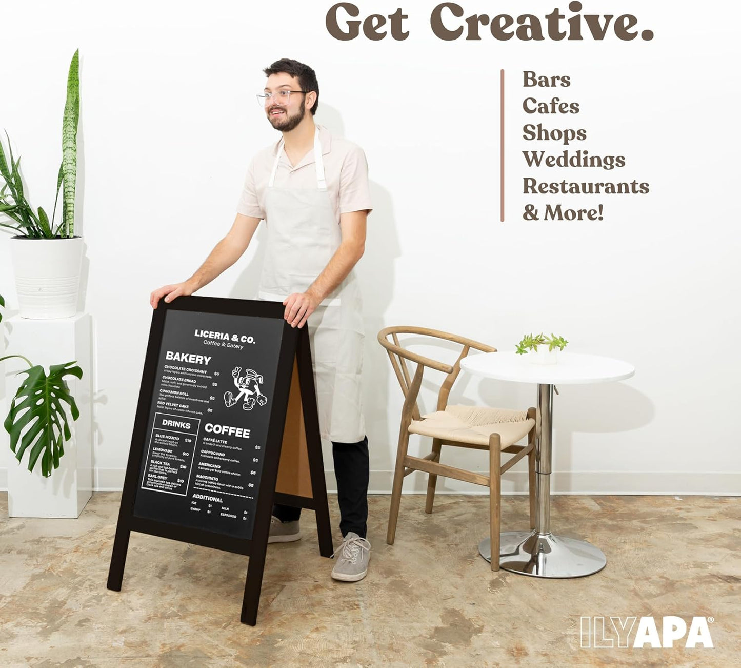 Ilyapa Wooden A-Frame Chalkboard Sign with Eraser, 40 x 20 Inch Magnetic Sidewalk Menu Board, Black Menu Display for Restaurant, Business, or Weddings