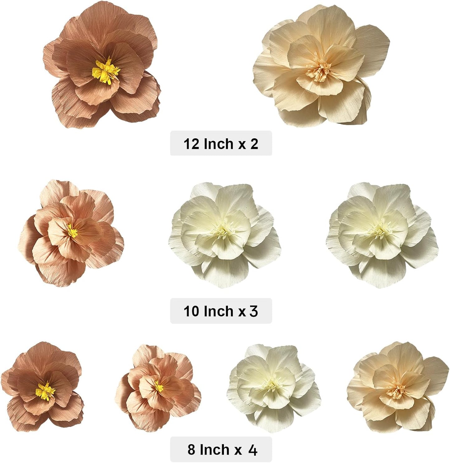 BRT Bearingshui Crepe Paper Flowers Decoration for Wall Total 9 Pcs, Artificial Flowers for Wedding Decor,Flower Backdrop Decor, Baby Bridal Shower Birthday Party, Pink Peach Beige 3D Wall Flowers