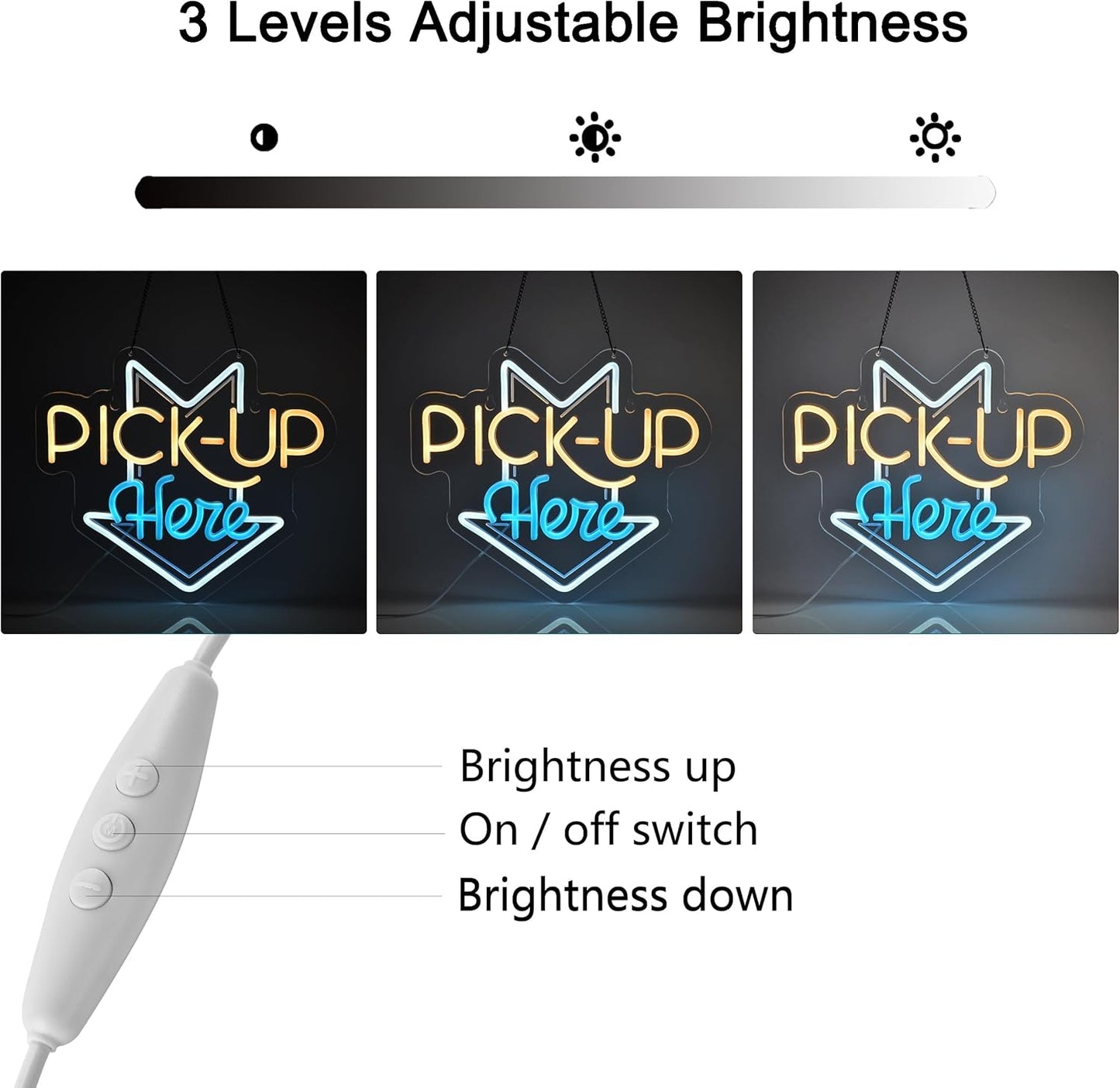 PICK-UP Here Neon Sign, Neon Lights Hanging Wall Art Decoration for Restaturant Shop Bar Market Bakeries Café Celebration Home Decor, USB Powered Ultra Bright Dimmable,14.57×12.6inches