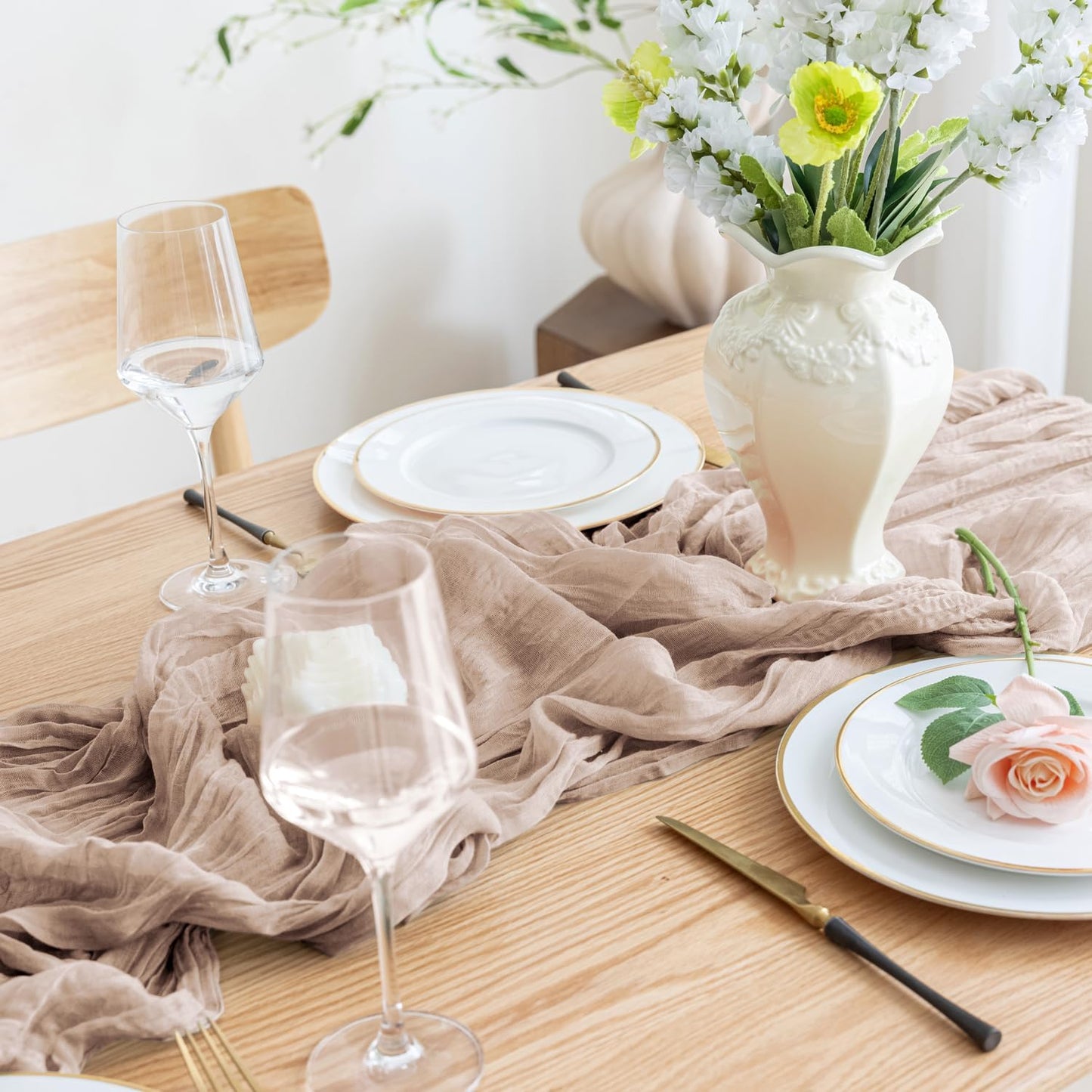 Asee'm 3pcs Cheesecloth Table Runner 120 Inches Long Nude Pink Boho Gauze Cheese Cloth Runner 10FT Rustic Sheer Table Runners for Christmas Wedding Party Baby Shower Spring Easter Decoration