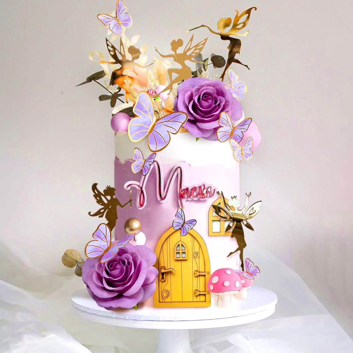 JeVenis Purple Fairy Cake Decoration Mushroom Cake Decoration Fairy Cake Decoration Garden Fairy Cake Decoration Flower Cake Decorations