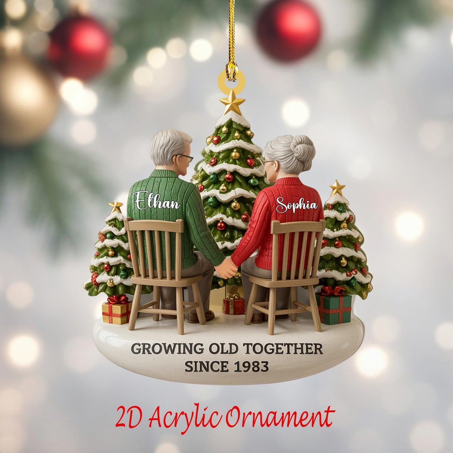 Love Signal Growing Old Together Christmas Ornament, Personalized Couple Ornaments for Christmas Tree Decor, Gifts for Wife Husband Mom Dad Women Men, Boyfriend, 2D Flat Acrylic, Ceramic Ornament 02