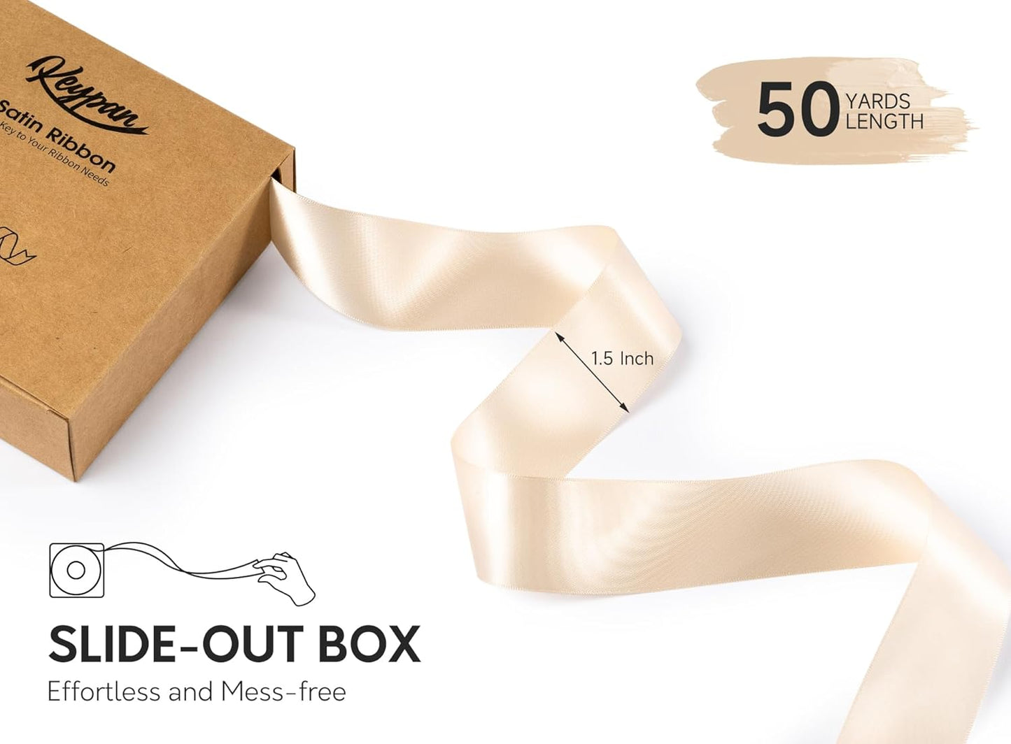 Light Champagne Satin Ribbon 1-1/2 Inch x 50 Yards Double-Faced Polyester Ribbons for Flower Bouquet Gift Wrapping Party Decor Wedding Invitation DIY Craft