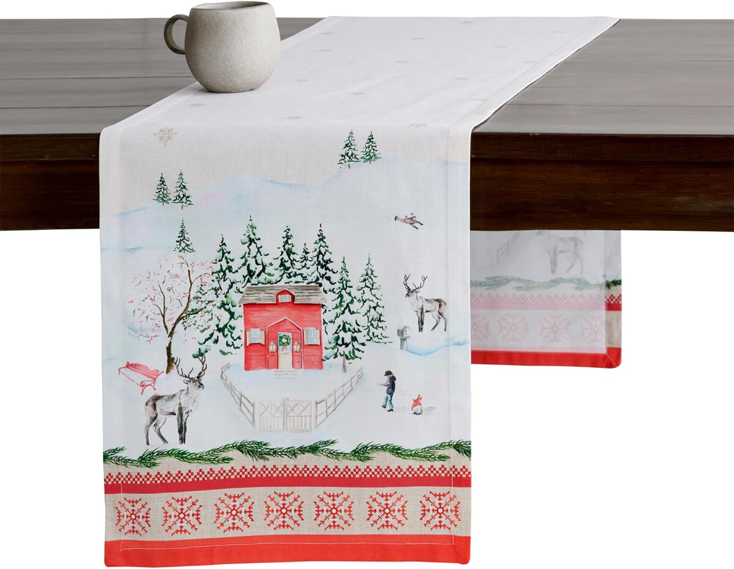 Maison d' Hermine Table Runner 100% Cotton Single Layer Table Runners 108 inches Long for Thanksgiving Christmas Decorations Home Kitchen Dining Party Wedding (Rural Christmas, 14.5" x 108")