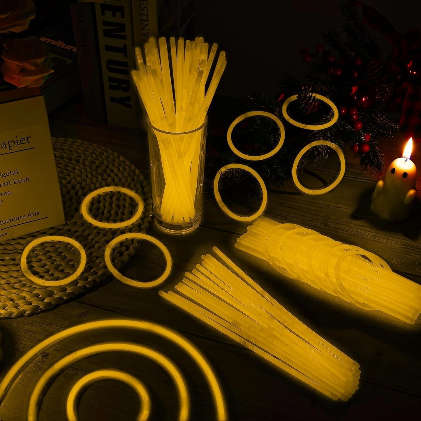 200 Pack 8'' Glow Sticks Bulk Party Favors Orange Light Up Sticks with Connectors Neon Glow in the Dark Party Supplies Bracelets for Holiday Birthday Party Decoration(Orange)