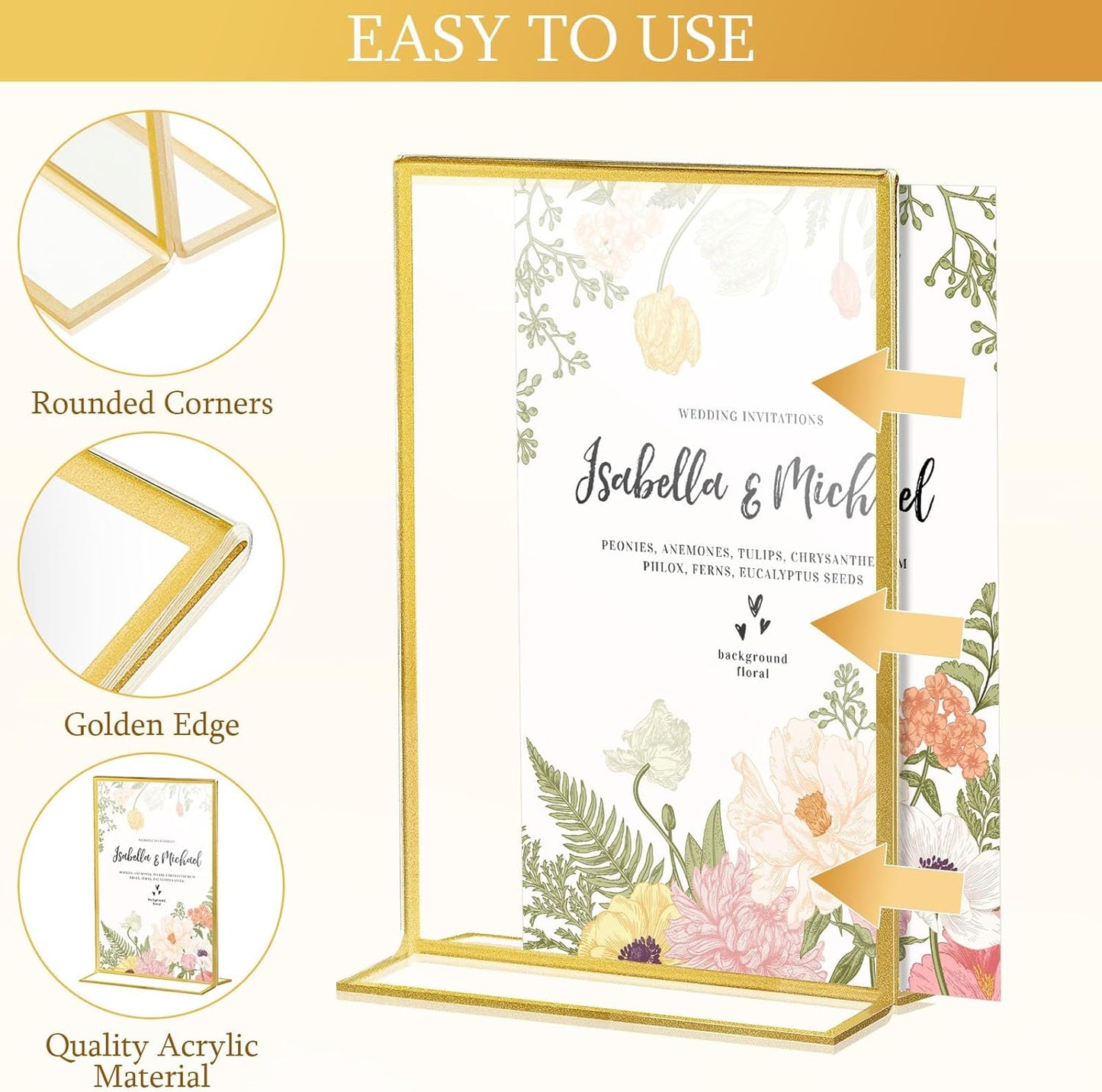 Hoteam 30 Pack 5 x 7 Clear Acrylic Sign Holder with Gold Borders, Gold Picture Frame, Double Sided Wedding Table Number, Acrylic Menu Stands for Wedding Table, Restaurant Sign, Photos