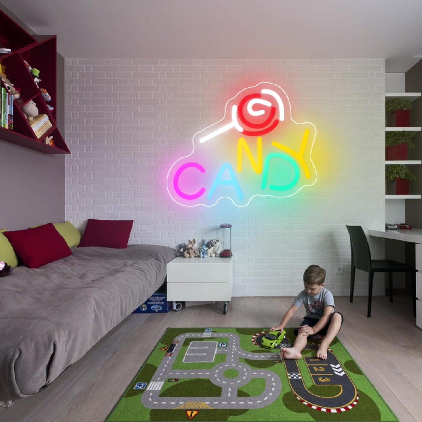 Candy Neon Sign Candy Bar Signs Candy Shop Neon Candy Sign Cherry Neon Sign Candy Display Snack Sign for Snack Sweet Shop Bedroom Birthday Party Decoration, 9.8"" x 8.1""