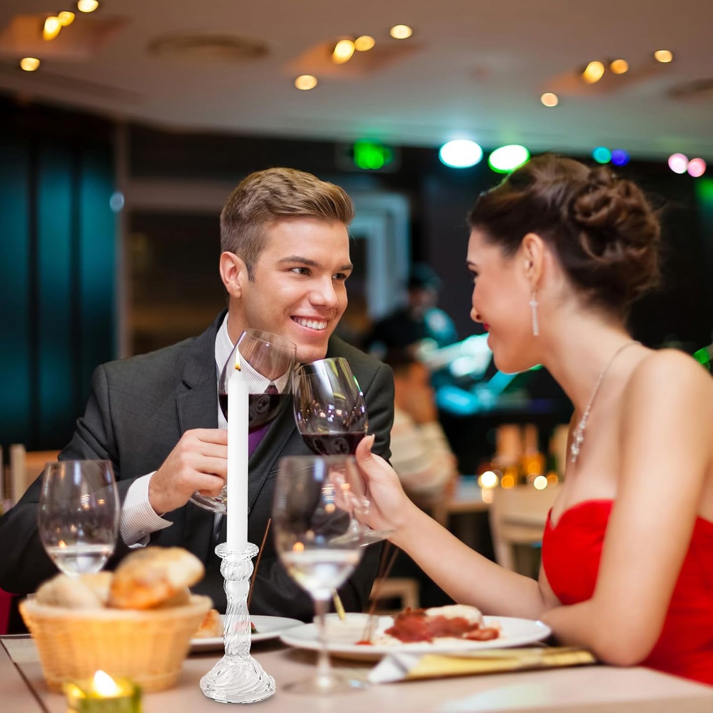 Mumufy 80 Pcs Glass Crystal Taper Candle Holders Clear Glass Candlestick Holder Fit 0.8 Inch Candles Crystal Decorative Candle Stand Centerpiece Table Wedding Dining Party (Classic,Clear)