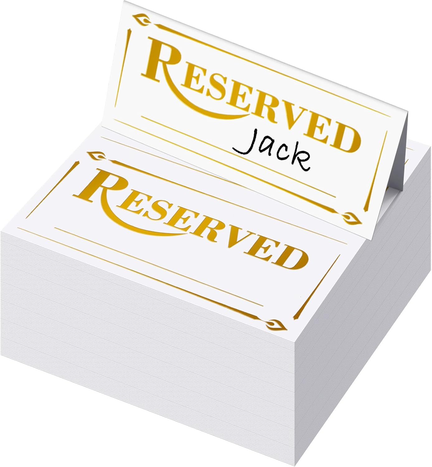 300 Pcs Paper Table Reserved Sign with Name Line Reserved Seating Signs Bulk Double Sided Signs for Reserving Seats Restaurant Wedding Reception Church Board Business Meeting (White Gold)