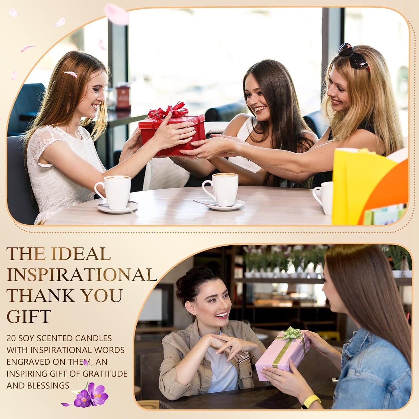 MTLEE 20 Pcs Thank You Gifts Candles 3.5 oz Employee Appreciation Inspirational Scented Soy Wax Candle Thank You Gift Christmas Gifts for Coworker Women Volunteer Teacher(Grateful,White)