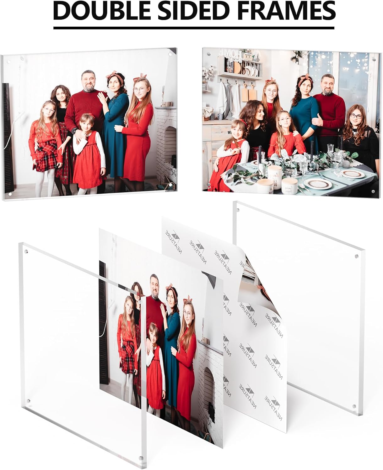 8x10 Acrylic Picture Frame 1 Pack, Clear Freestanding Double Sided Frameless Magnetic Photo Frames, Desktop Display Decor Gift