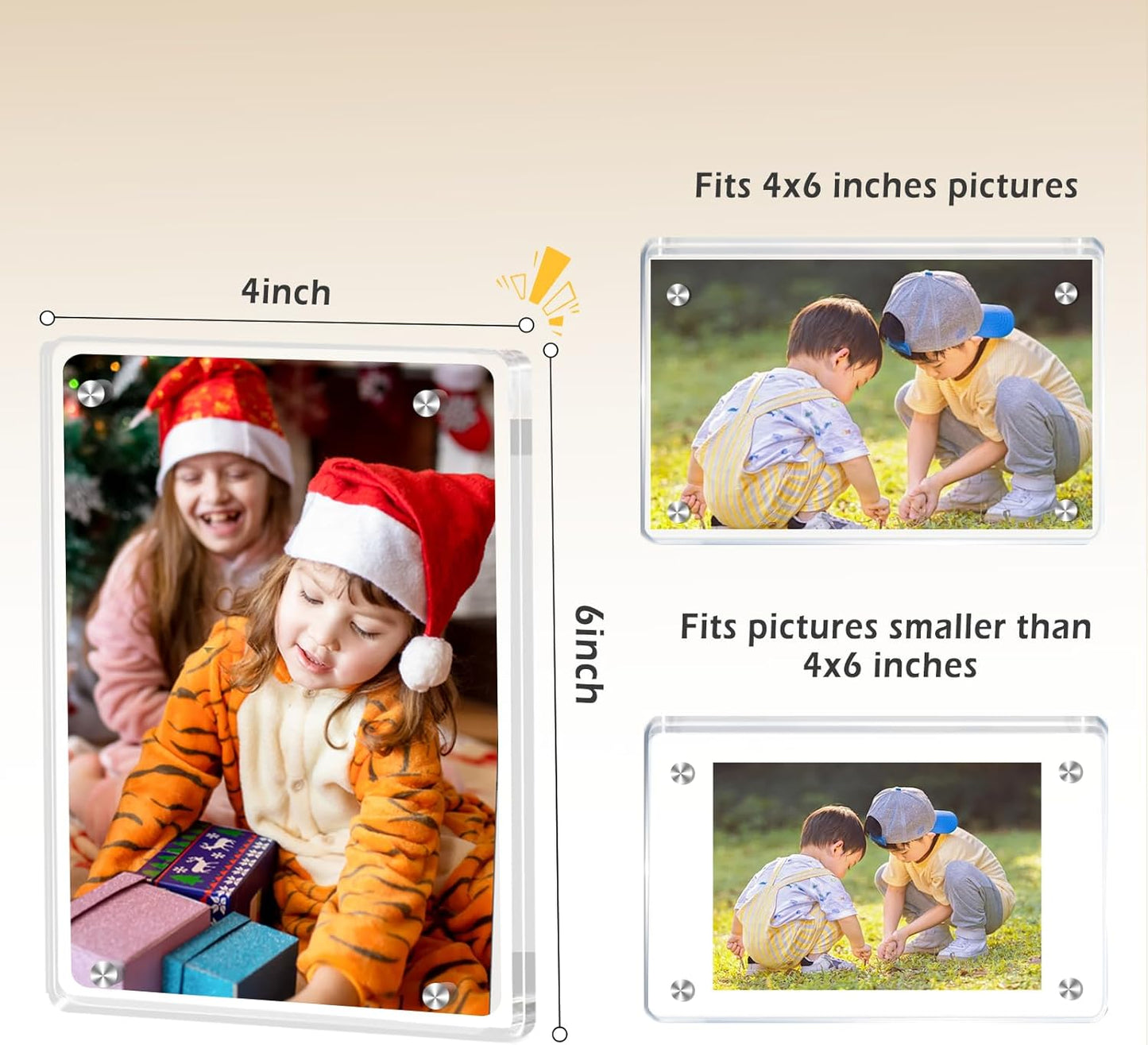 6 Pack Magnetic Picture Frames for Refrigerator 4x6, Acrylic Fridge Magnet Frame, Stylish Clear Framless Photo Frame for Home, Office, School Locker Display