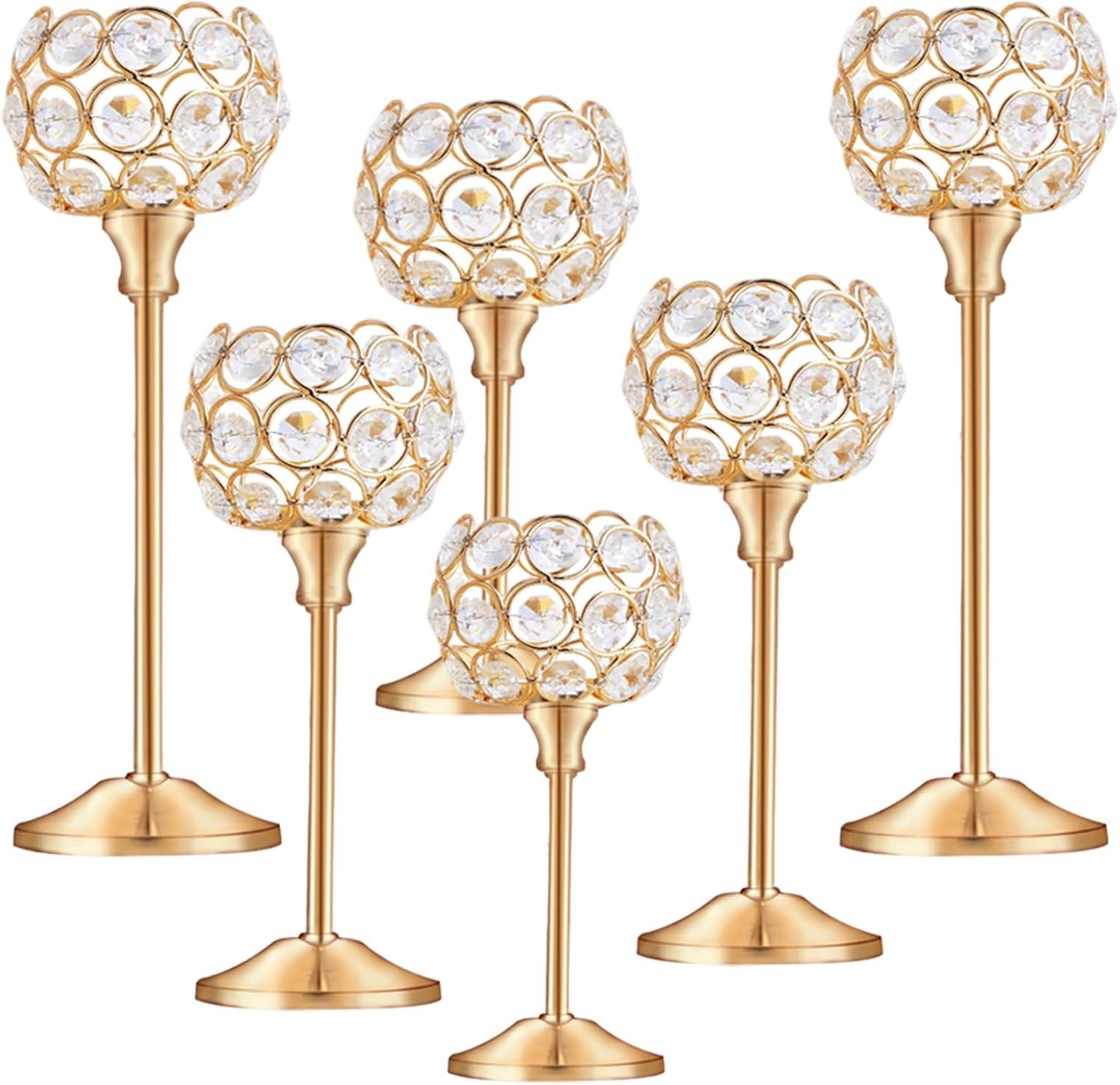 Crystal Candle Holders Set of 16 for Wedding Centerpieces Gold Or Silver Candle Holders Bulk Decorative Tealight Candle Holder for Wedding, Party,Table Centerpieces Decoration (Golden, 2 Sets(6 Pcs))