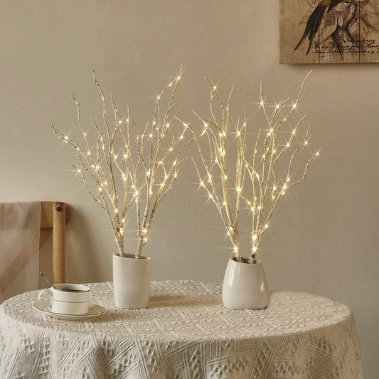 Fudios Lighted Birch Branches 18IN 70 Warm White LED with Timer Twig Lights Battery Operated for Christmas Wedding Party Decoration(2 Set)