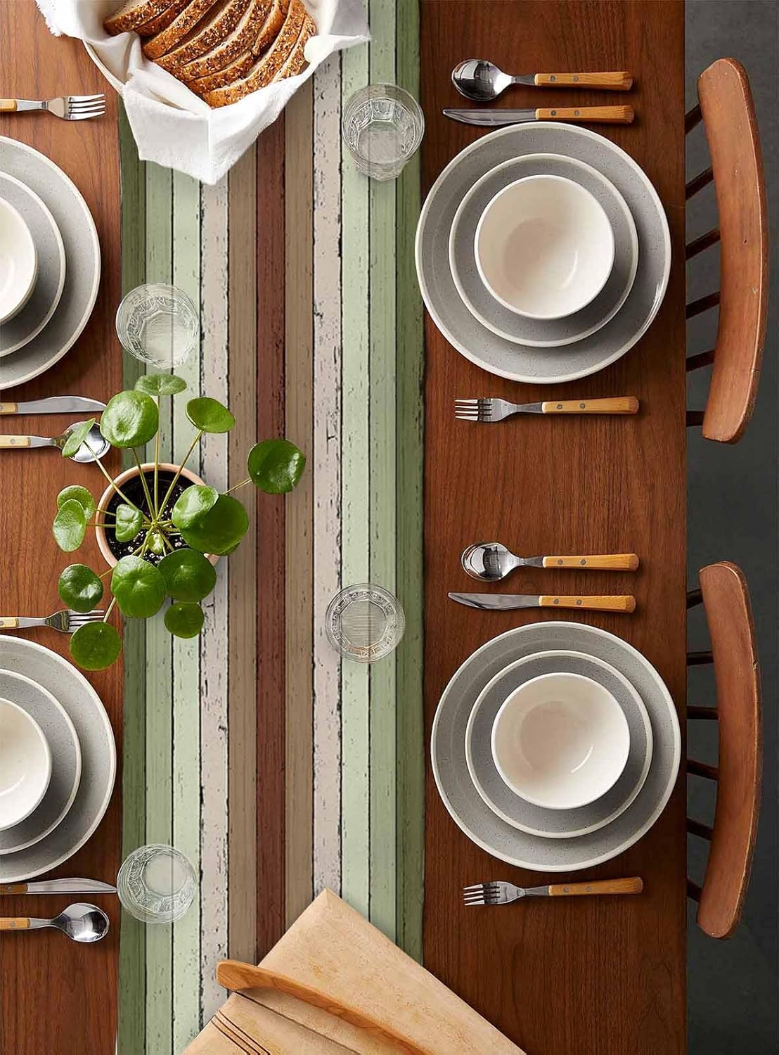 Sage Green Wooden Cotton Linen Table Runner for Dining Kitchen, Wedding Outdoor Party Tablerunners Decoration, Vintage Country Retro Distressed Grain Dresser Scarf Coffee Tablecloth Runners 13''x48''