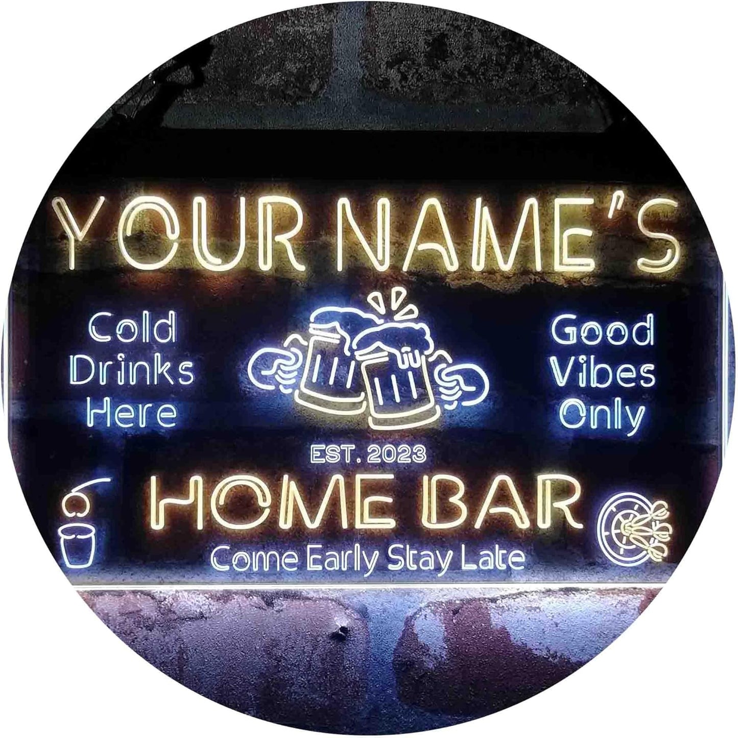 ADVPRO Personalized Your Name Custom Home Bar Beer Established Year Dual Color LED Neon Sign White & Yellow 24 x 16 Inches st6s64-p1-tm-wy