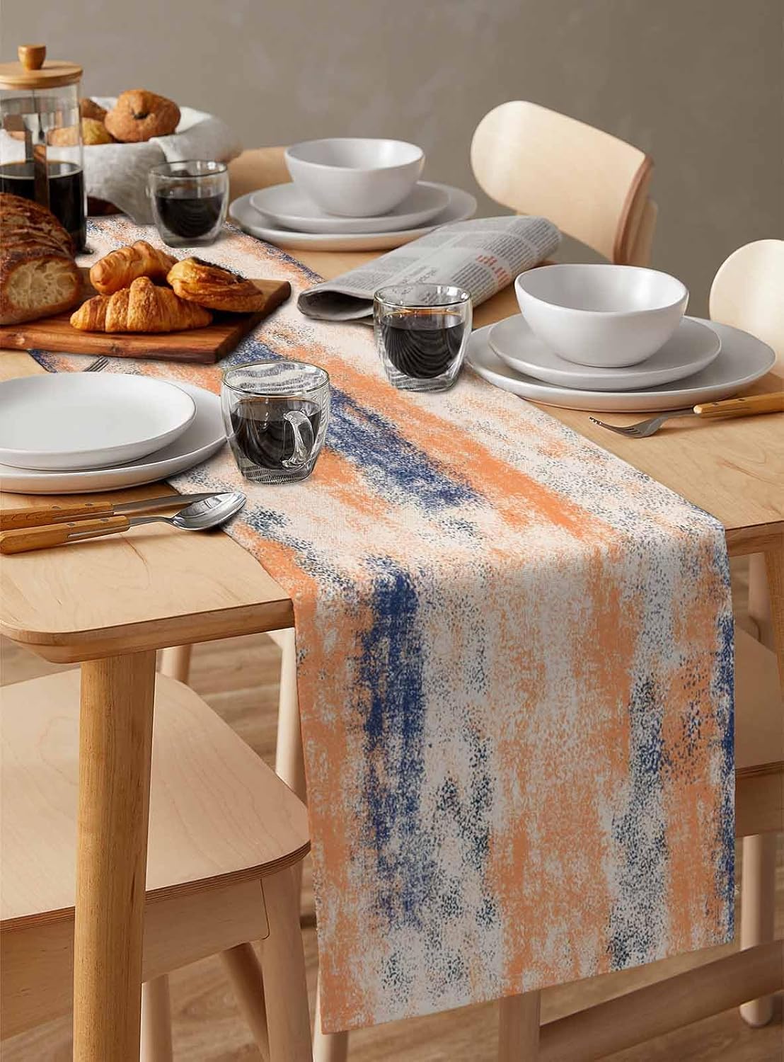 Vintage Oil Painted Cotton Linen Table Runner for Dining Kitchen, Wedding Outdoor Party Tablerunners Decoration, Abstract Modern Orange Minimalist Dresser Scarf Coffee Tablecloth Runners 13x48 Inches